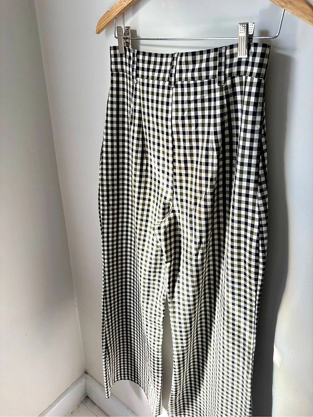 Free People Wide Leg Gingham Green Black White